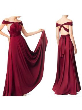 Red Infiniti maxi dress formal party cocktail halter off shoulder open back
